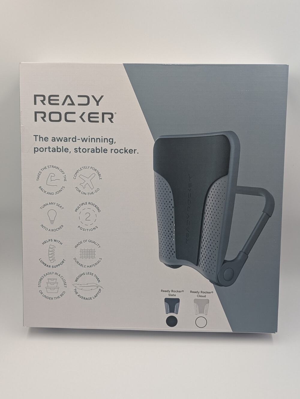 Ready Rocker Portable Rocking Device Lumbar Support Slate Gray New/Sealed